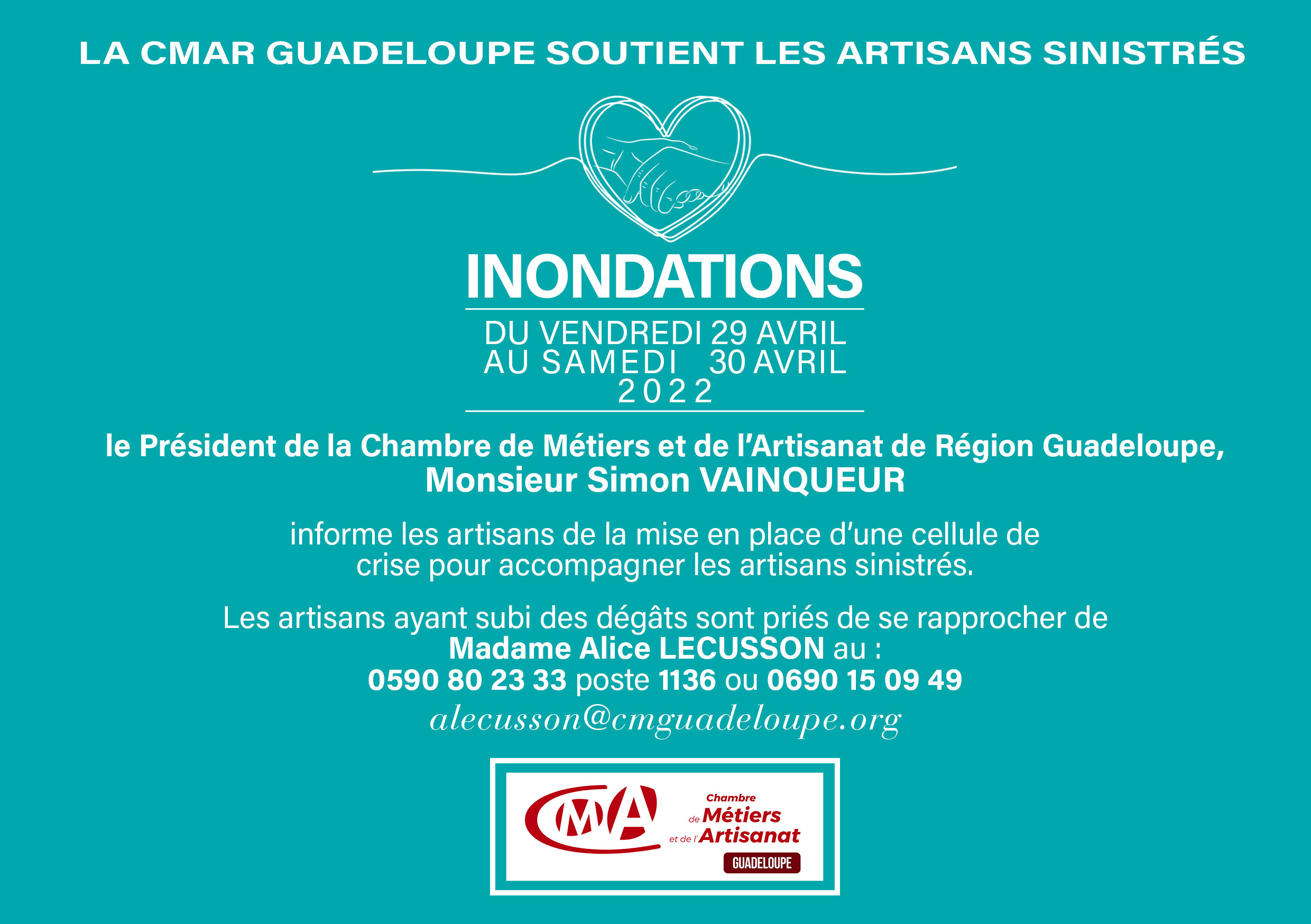 Artisans sinistrés – La CMAR Guadeloupe vous accompagne !